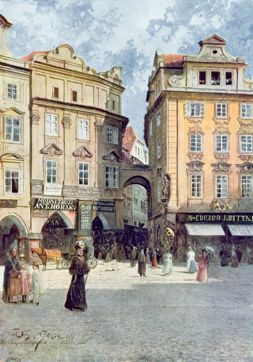 Utsikt över Staromestsky Rynk, från Stara Praha (Gamla Prag) omkring 1900 av Vaclav Jansa