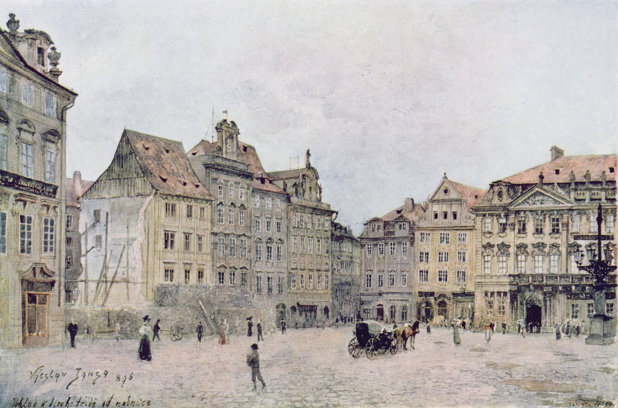 Vy över den nordöstra sidan av Staromestsky Rynk 1896, från Stara Praha (Gamla Prag) omkring 1900 av Vaclav Jansa