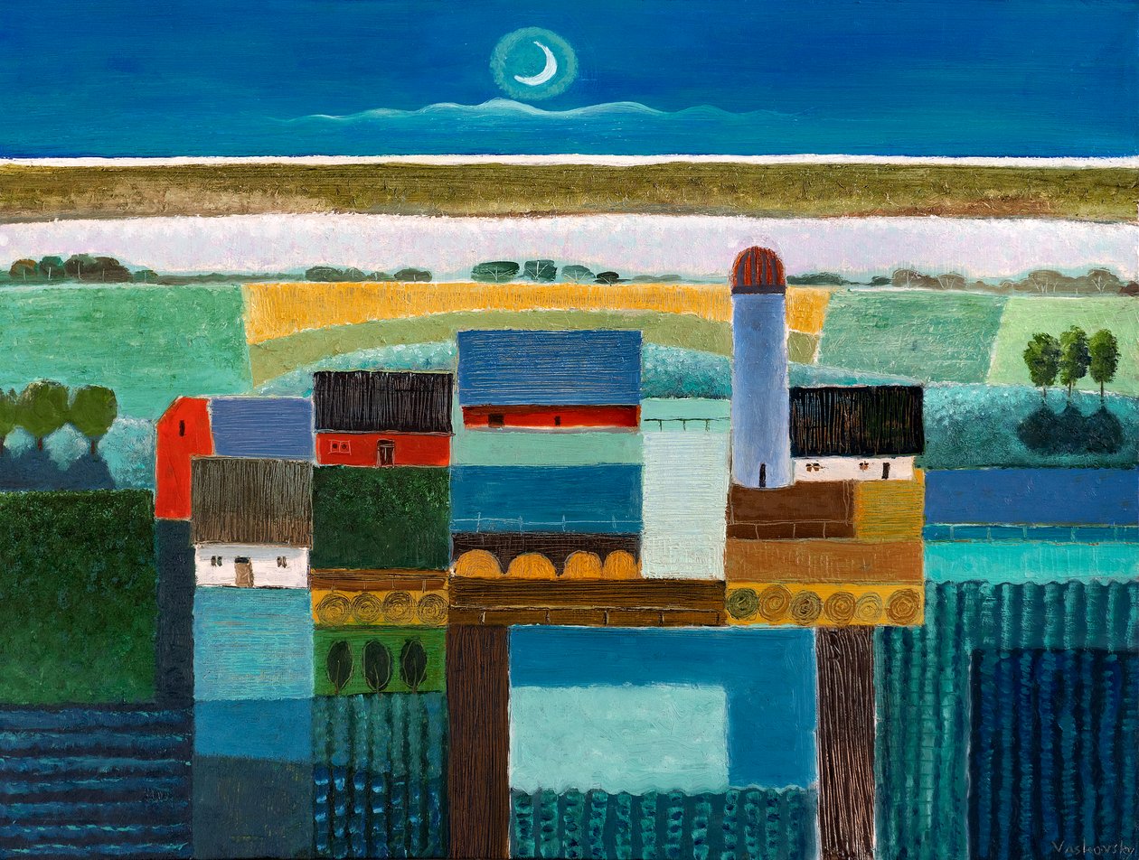 Farm At Night, 2022 (olja på duk) av Vadym Vaskovsky