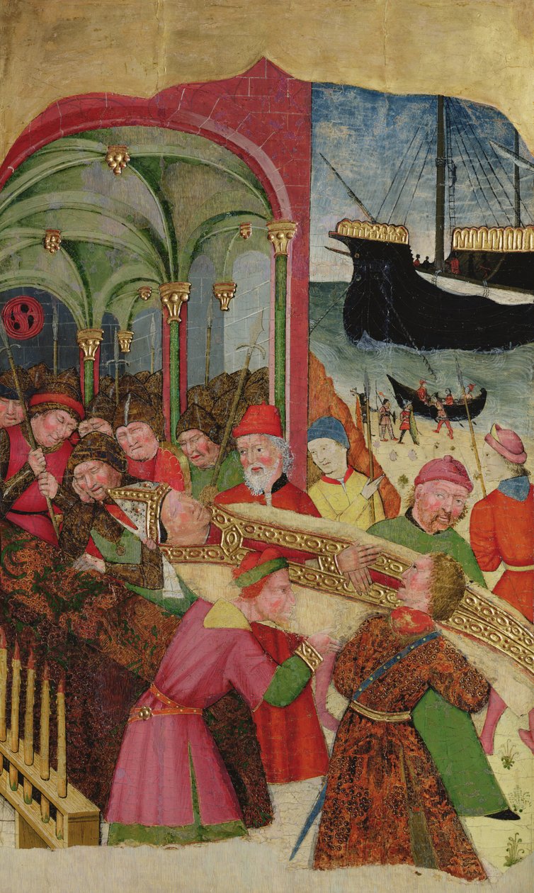 Begravningen av en biskop (olja och guld på panel) av Valencian School
