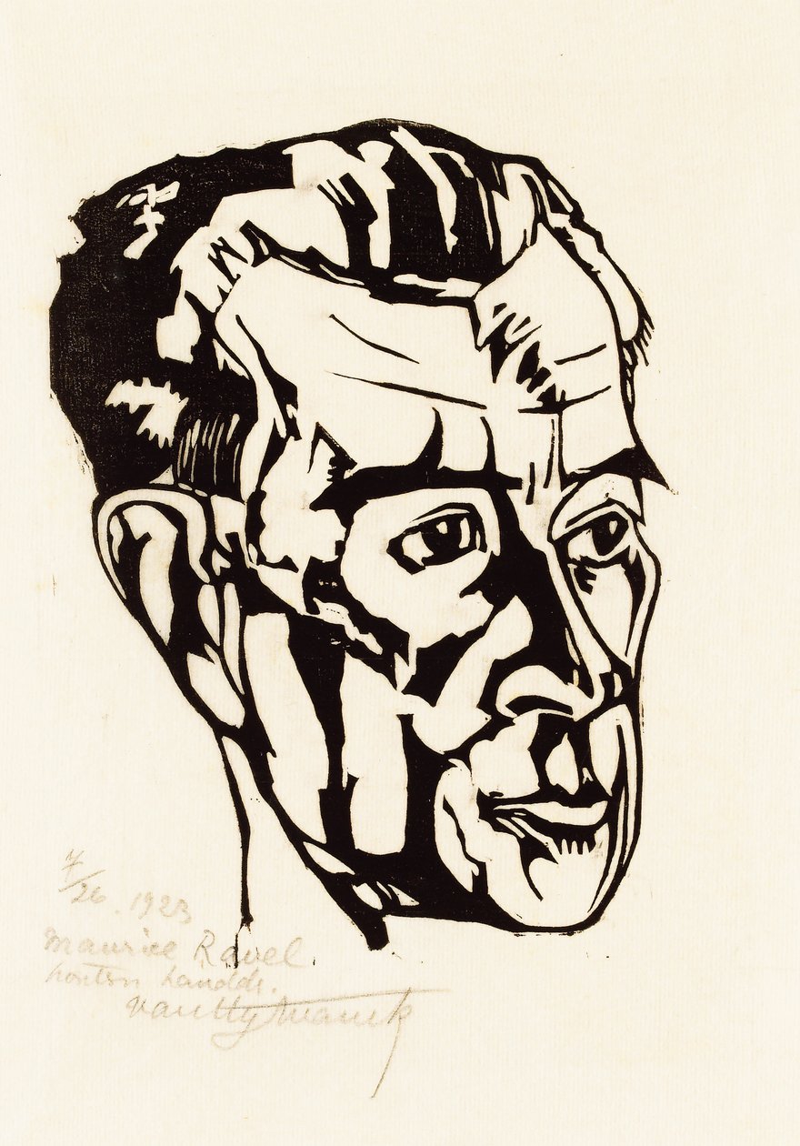 Porträtt av kompositören Maurice Ravel 1875-1937, 1923. av Valentijn Edgar Van Uytvanck