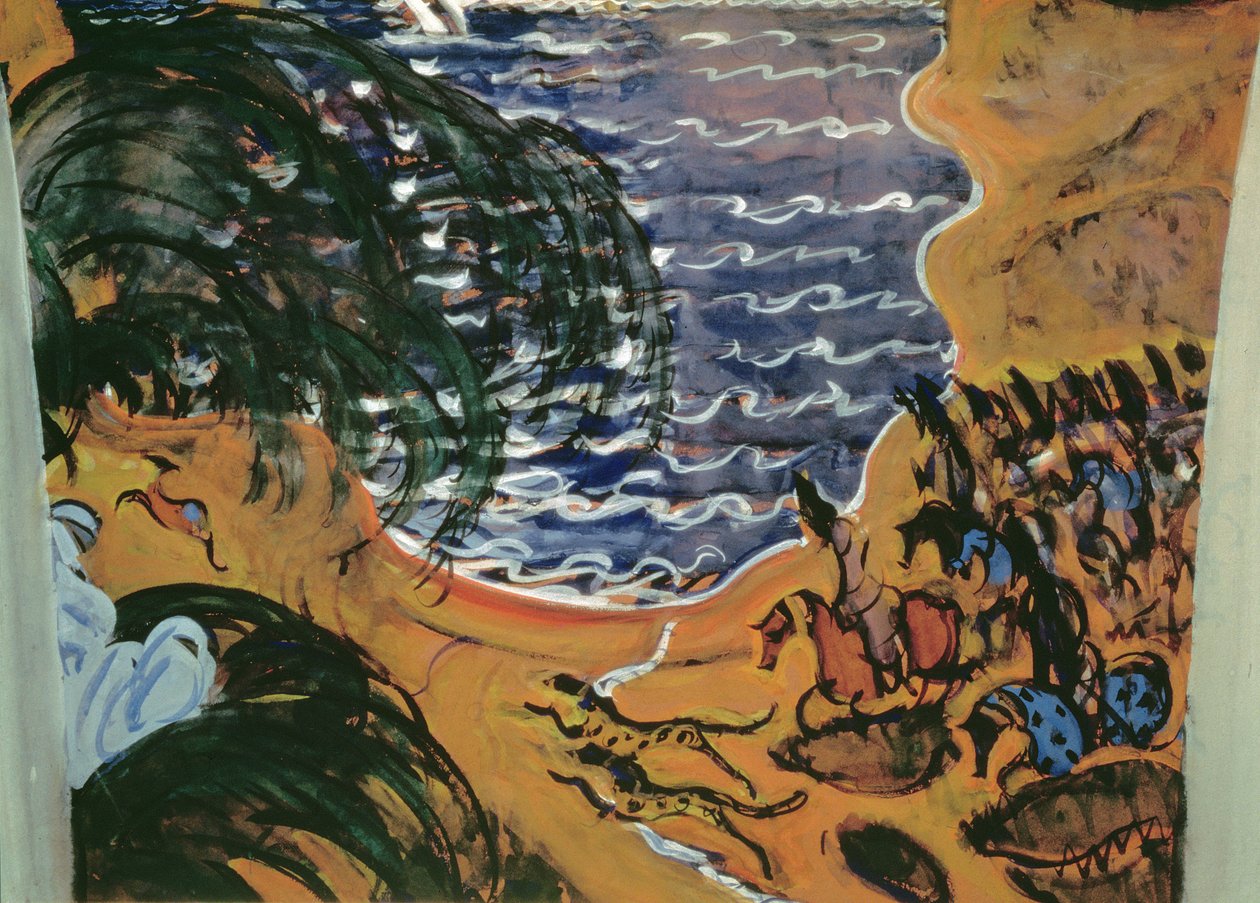 Skiss för design av en gardin för baletten Scheherazade, 1910 (tempera på kartong) av Valentin Aleksandrovich Serov