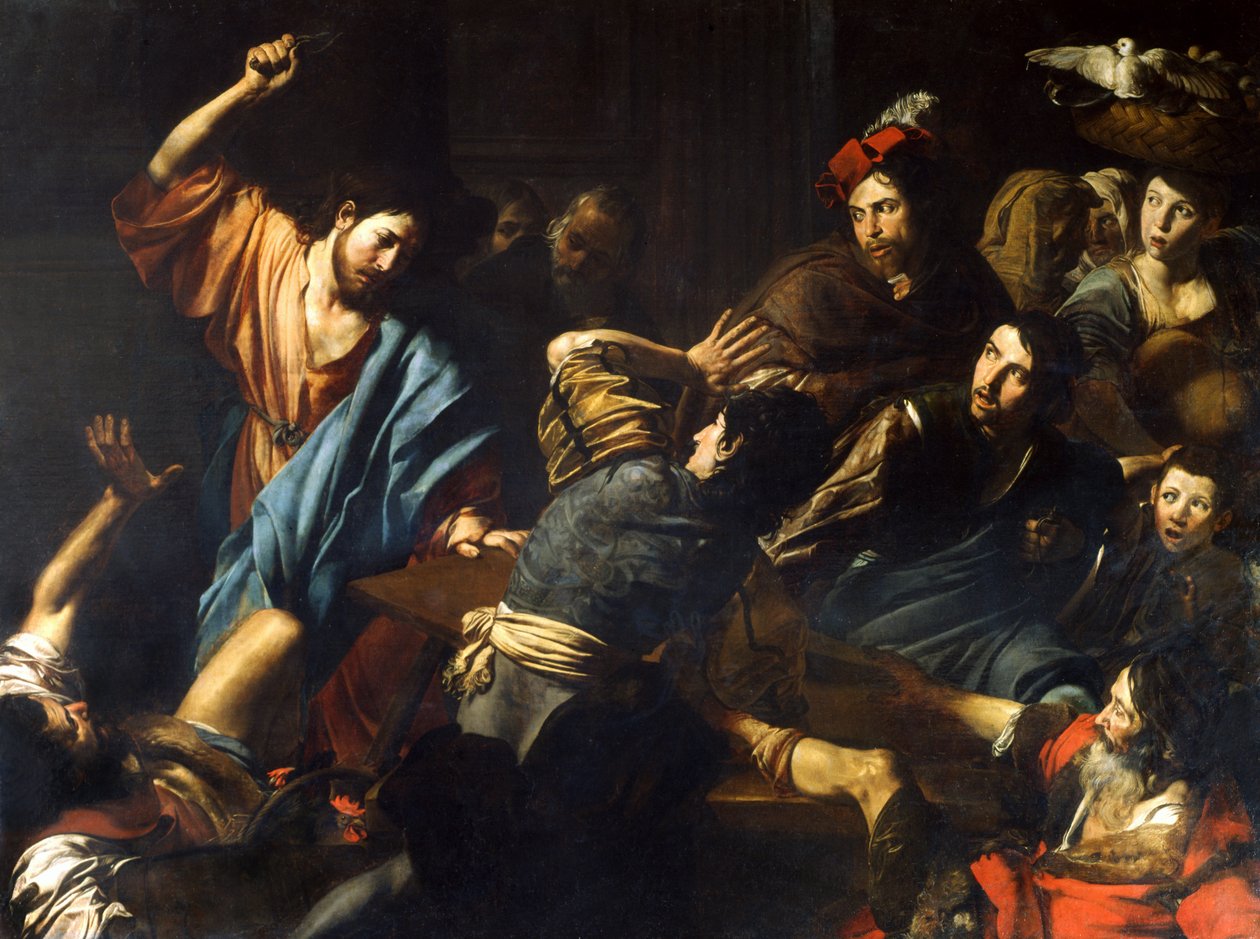 Kristus driver ut penningutlånarna ur templet av Valentin de Boulogne