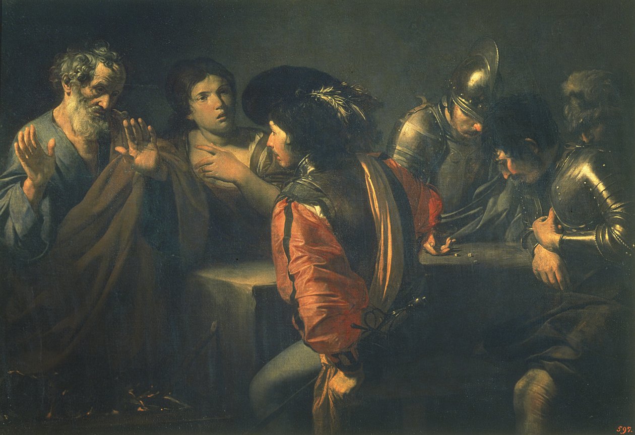 Peters förnekelse, 1620 av Valentin de Boulogne