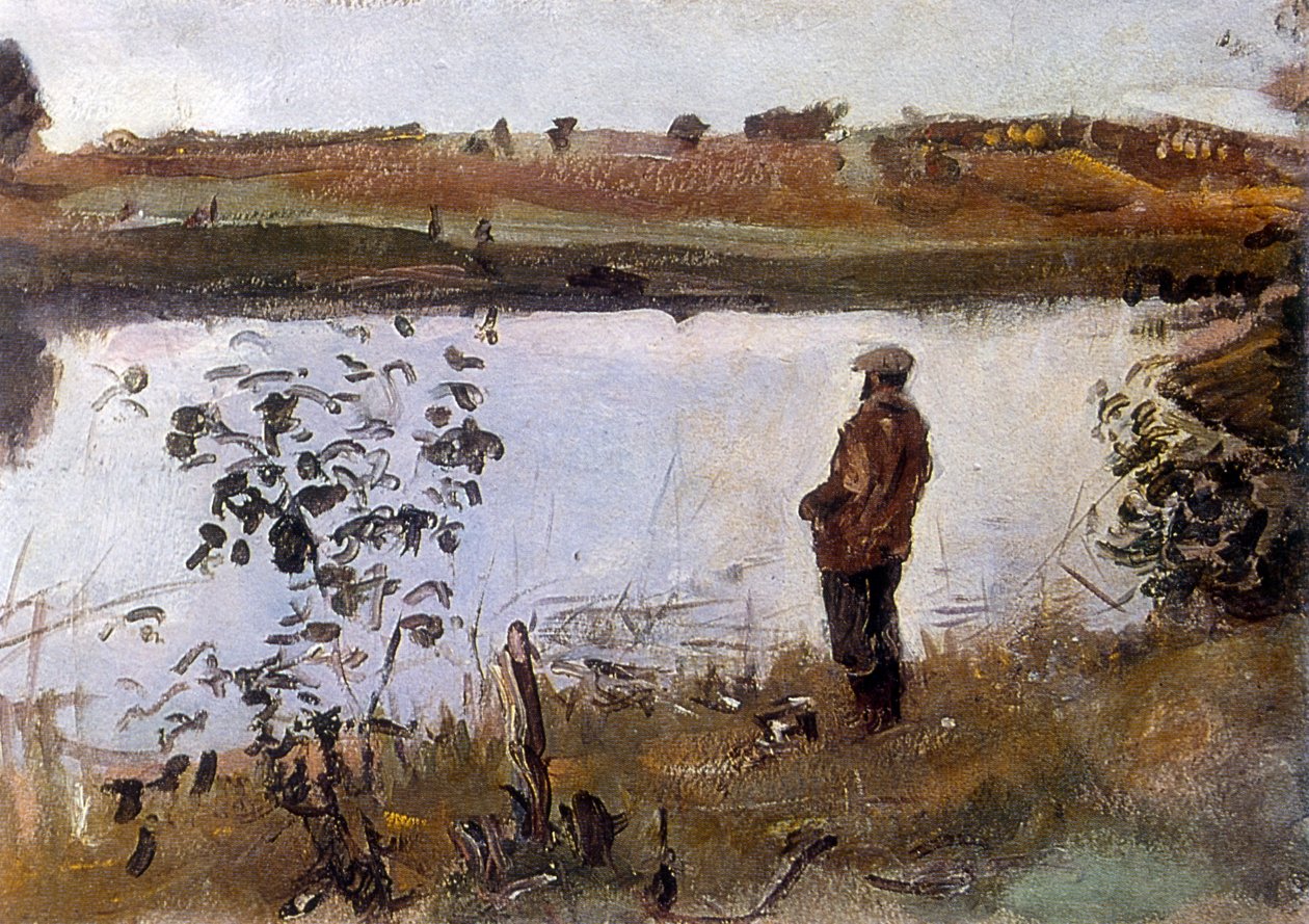 Konstnären Konstantin Korovin på flodbanken av Valentin Aleksandrovich Serov