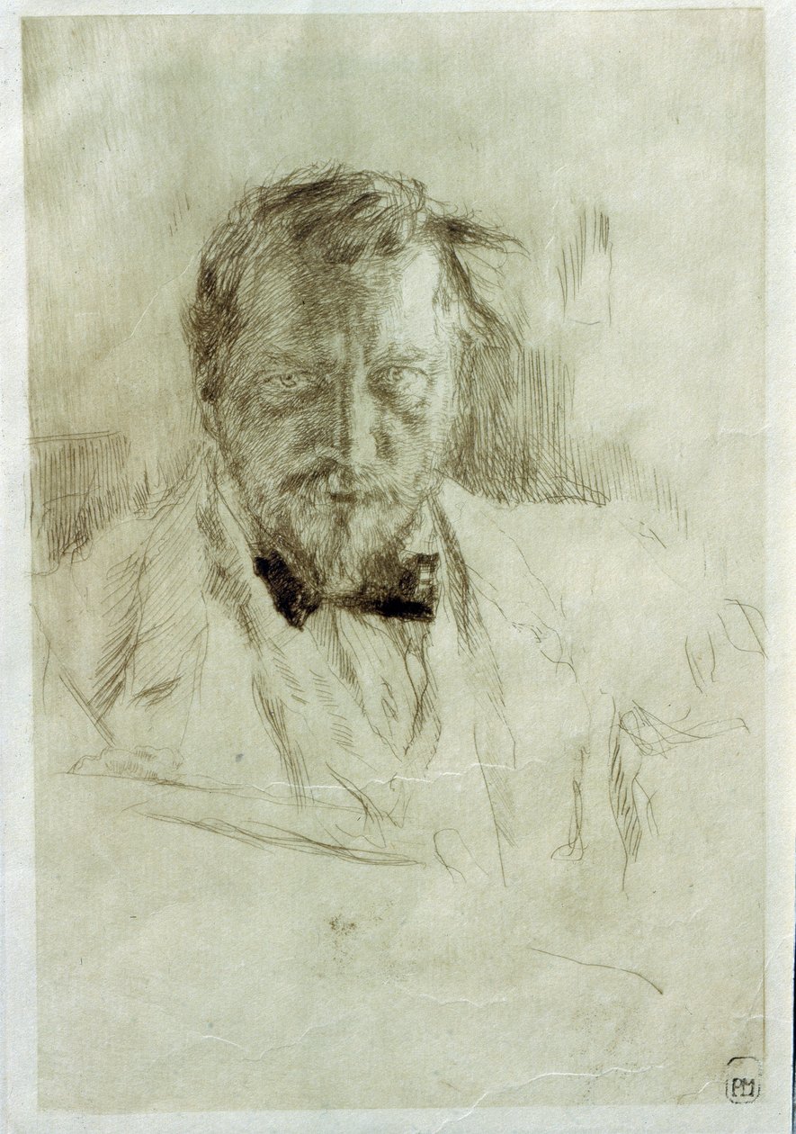 Självporträtt (Självporträtt). Etsning av Valentin Alexandrovich Serov (1865-1911) av Valentin Aleksandrovich Serov