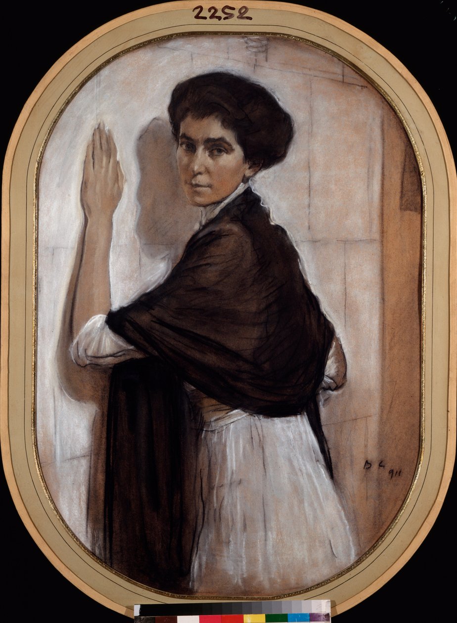 Porträtt av grevinnan Sofia Olsuphyeva. Verk av Valentin Alexandrovich Serov (1865-1911), pastell och sangvin på kartong av Valentin Aleksandrovich Serov
