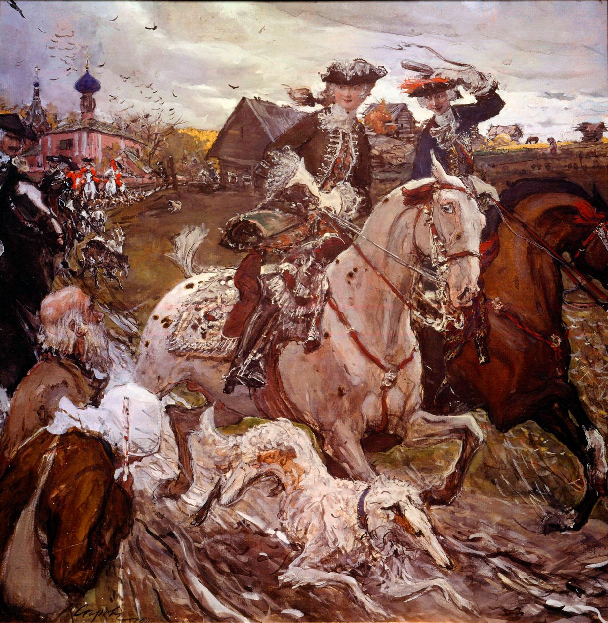 Prinsessan Elisabeth Petrovna (1709-1762) (blivande Elisabeth Iere av Ryssland) och Peter II (1715-1730) jagar Målning av Valentine Alexandrovich Serov (1865-1911) av Valentin Aleksandrovich Serov