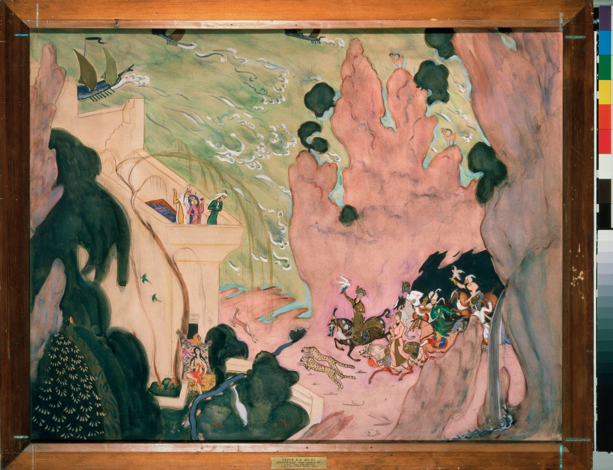 Förberedande ridå för baletten ""Sheherazade"" (Scheherazade) av Nicholas (Nikolai) Rimsky Korsakov (Rimsky-Korsakov) (1844-1908). Verk av Valentin Alexandrovich Serov (1865-1911), akvarell och gouache på papper av Valentin Aleksandrovich Serov