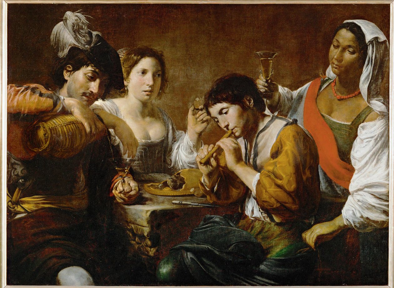 Reunion dans un cabaret - Sällskap på en krog ... av Valentin de Boulogne
