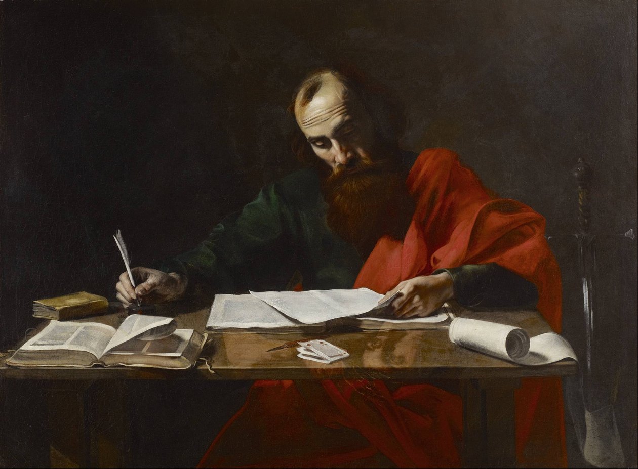 Sankt Paulus skriver sina epistlar av Valentin de Boulogne