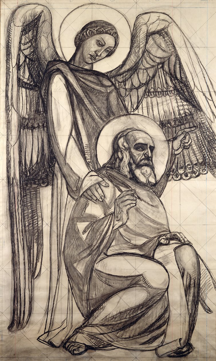 Johannes och ängeln, 1925 (träkol och blyerts på papper) av Valentine Reyre