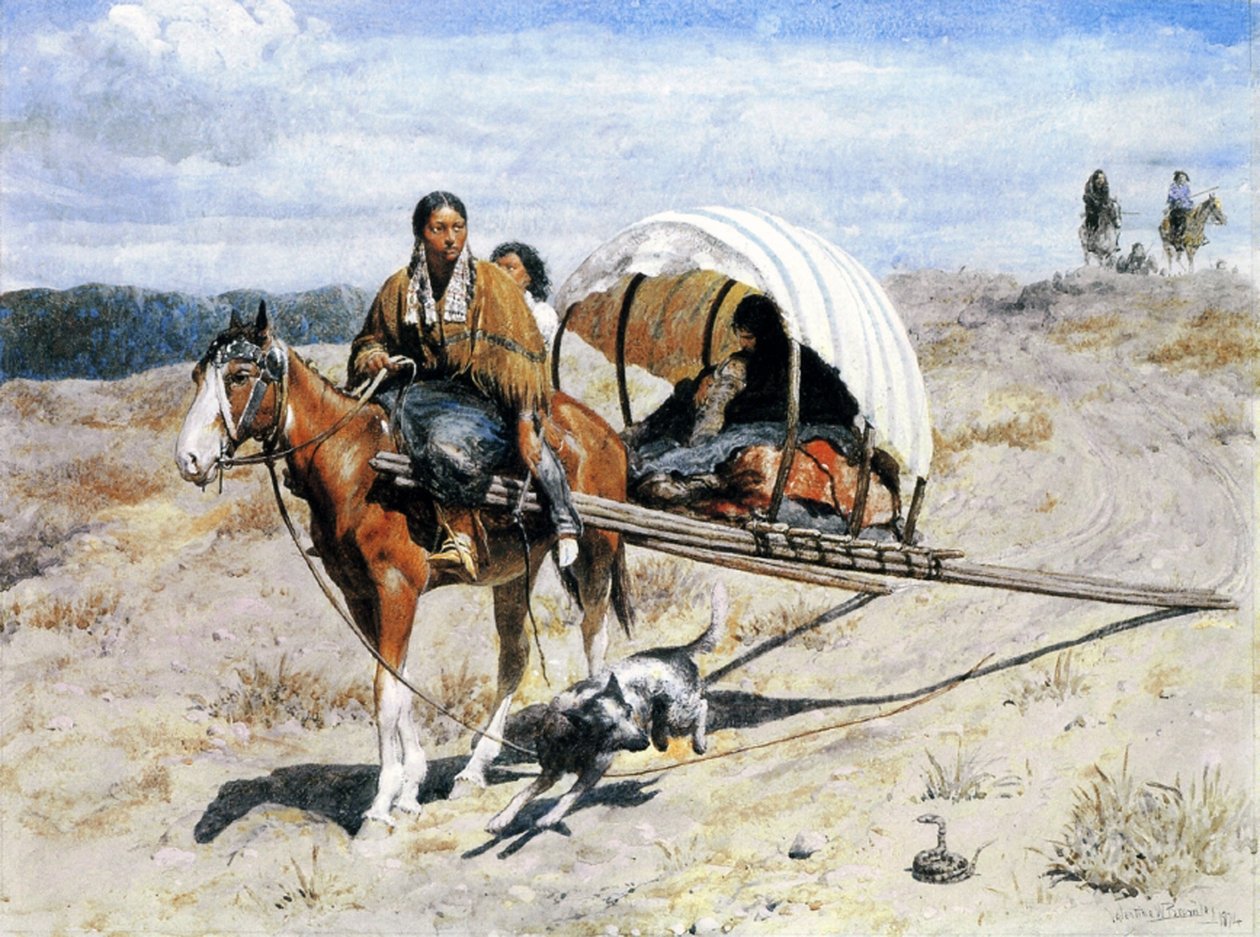 Indian Crow Family on the Trail, 1874 (wc, ouache och bläck på papper) av Valentine Walter Lewis Bromley