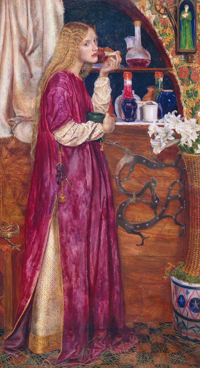 Drottningen var i salongen och åt bröd och honung (olja på panel) av Valentine Cameron Prinsep