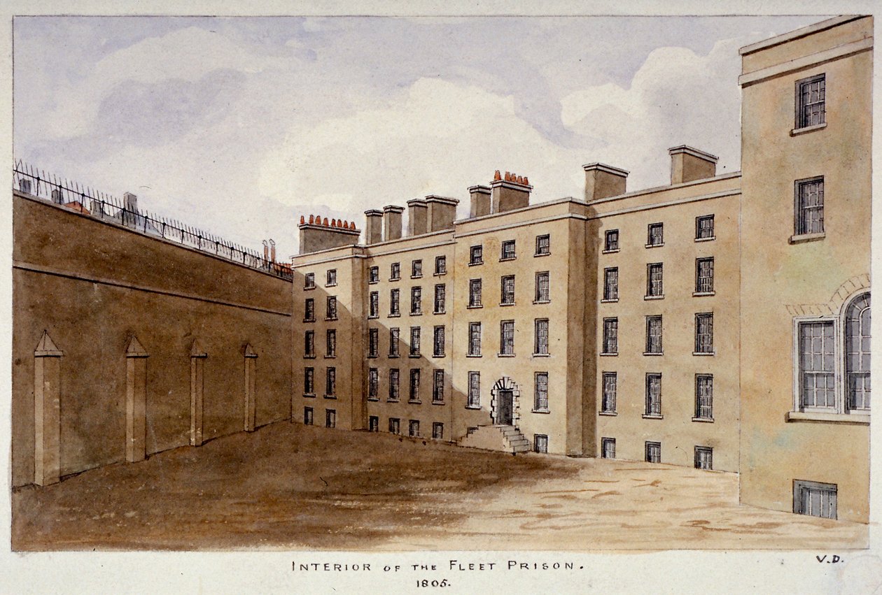 Innergården i Fleet Prison, City of London, 1805 av Valentine Davis