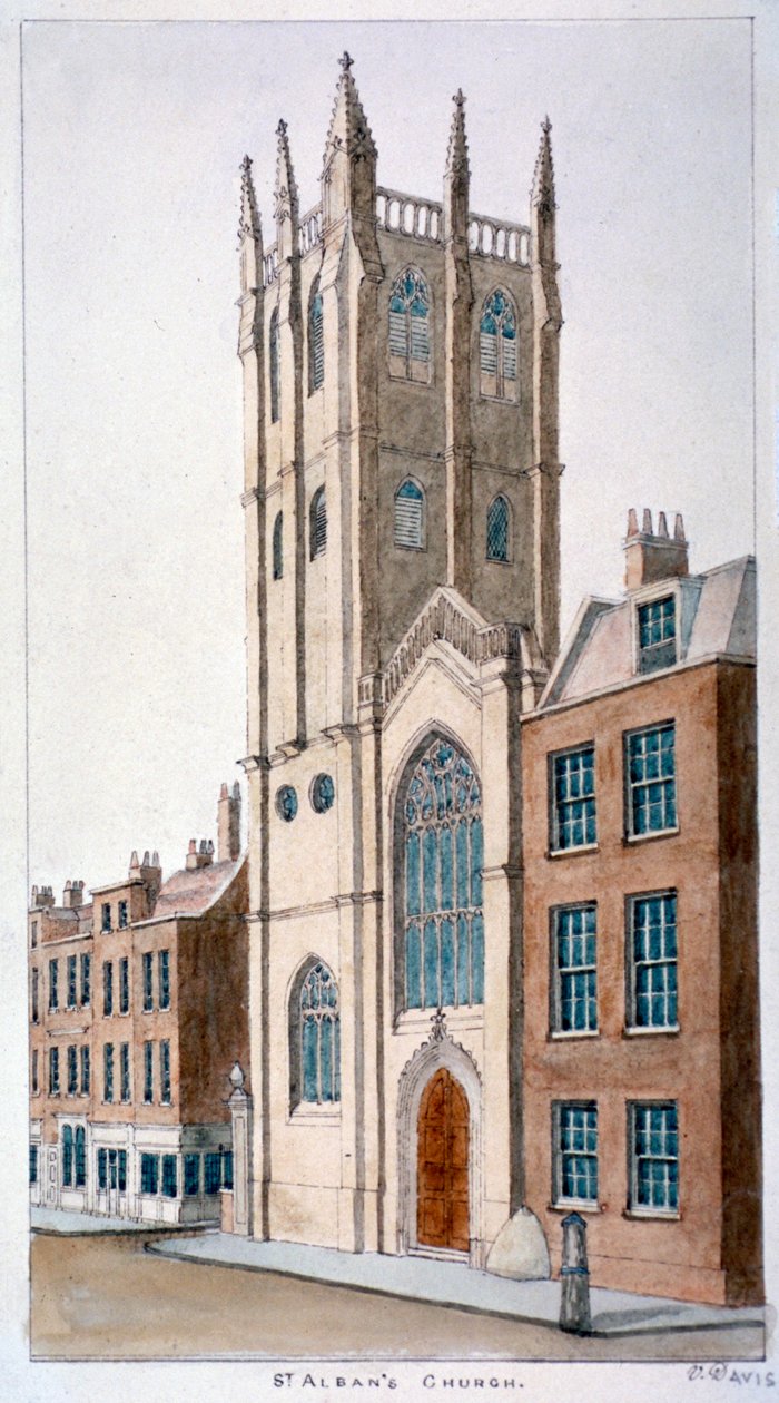St Albans kyrka, Wood Street, London, 1824. av Valentine Davis