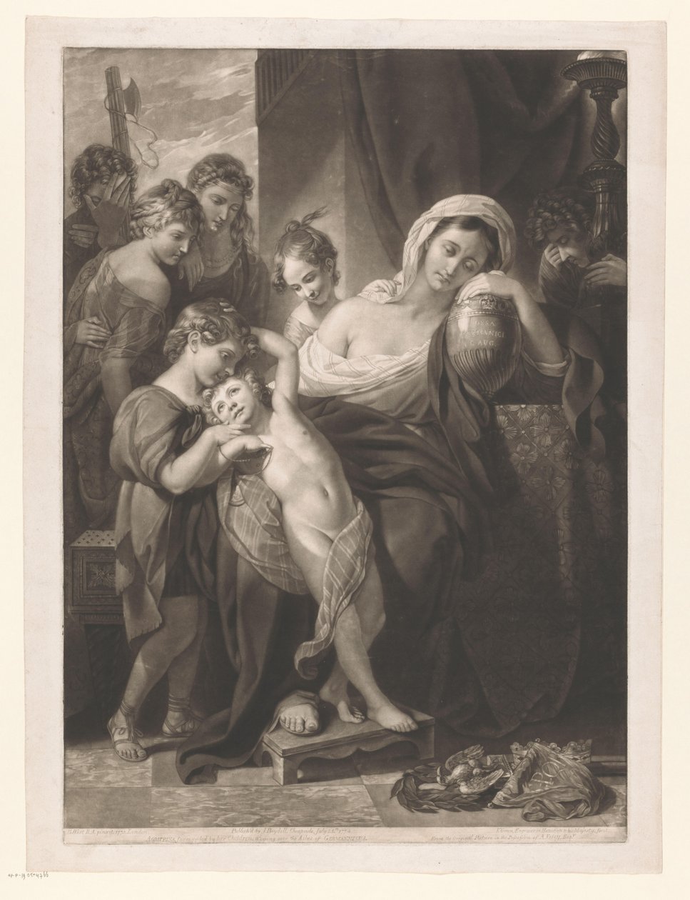 Agrippina den äldre sörjer med Germanicus aska Agrippina, omgiven av sina barn, gråter över Germannicus aska (titel på objektet) av Valentine Green