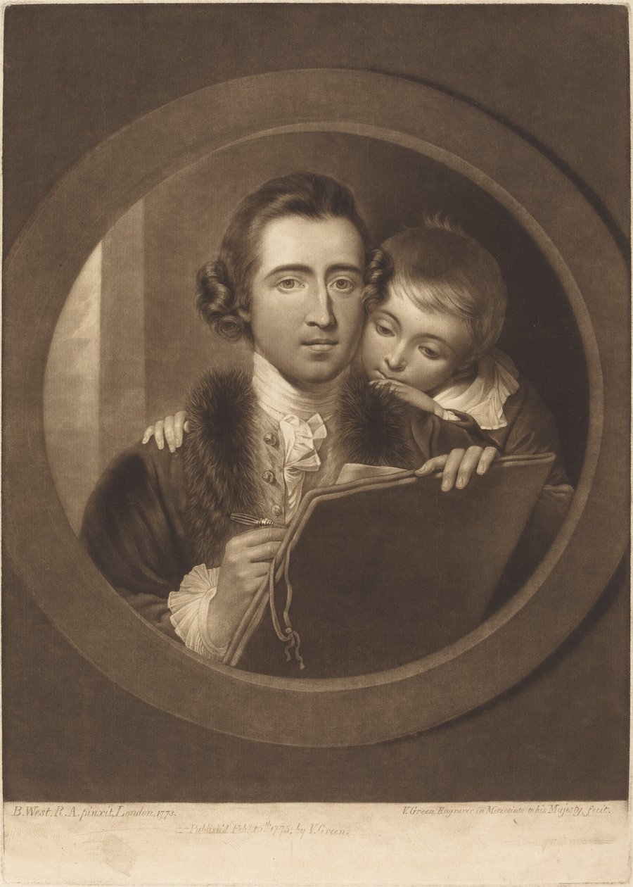 Benjamin West, Esqr R.A. och hans Son RI West, 1773. av Valentine Green
