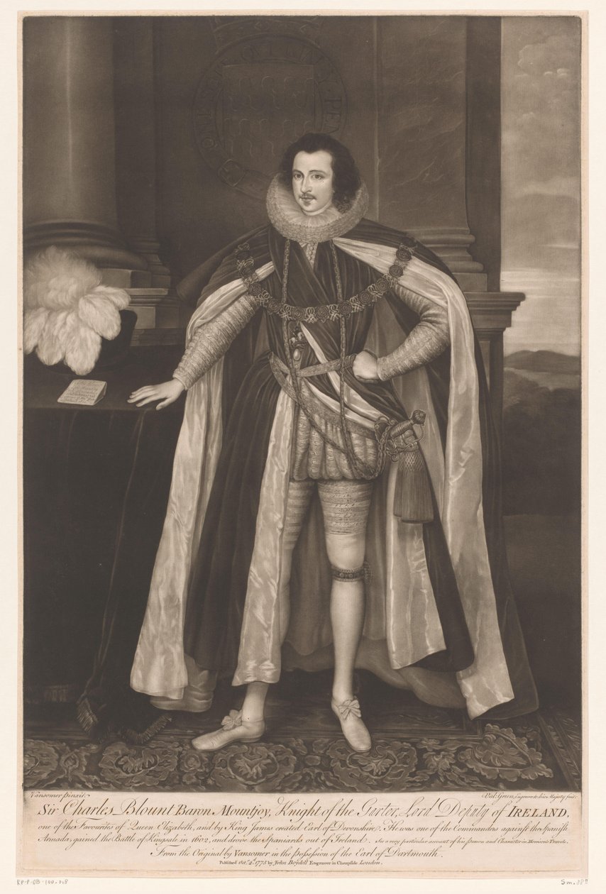 Porträtt av Charles Blount Sir Charles Blount Baron Mountjoy, Knight of the Parter, Lord Deputy of Ireland (titel på objekt) av Valentine Green