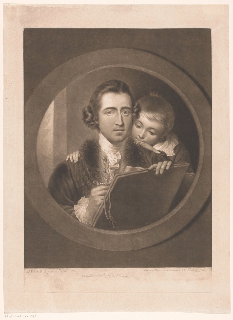Porträtt av konstnären Benjamin West med sin son Raphael av Valentine Green