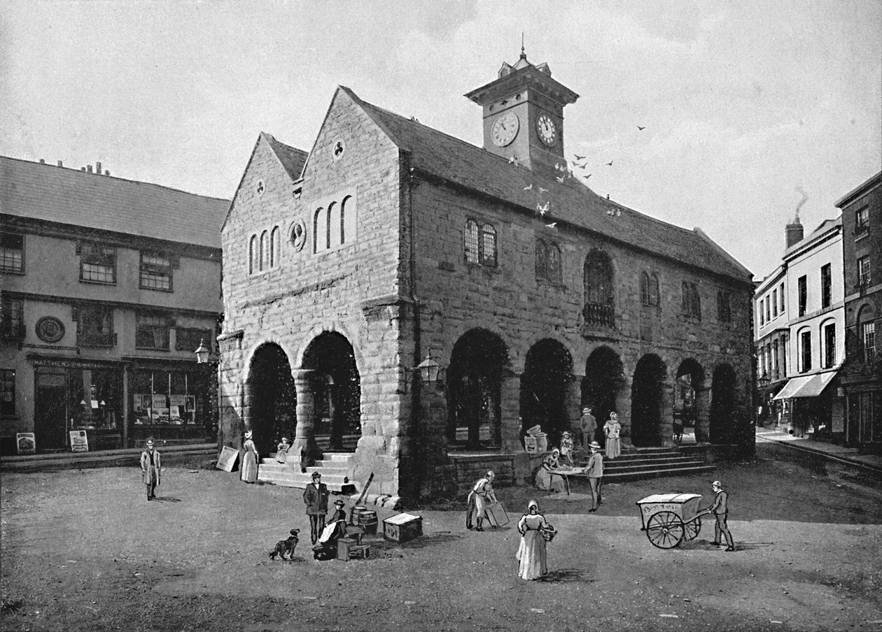 Saluhallen och Kyrles House, Ross, c1896 av Valentine and Sons Ltd