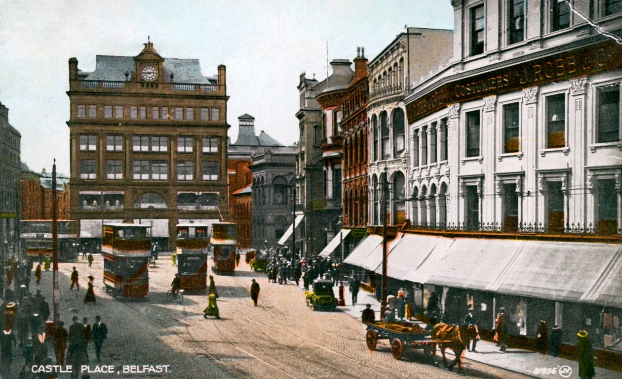 Castle Place, Belfast, tidigt 1900-tal. av Valentine and Sons Publishing Co