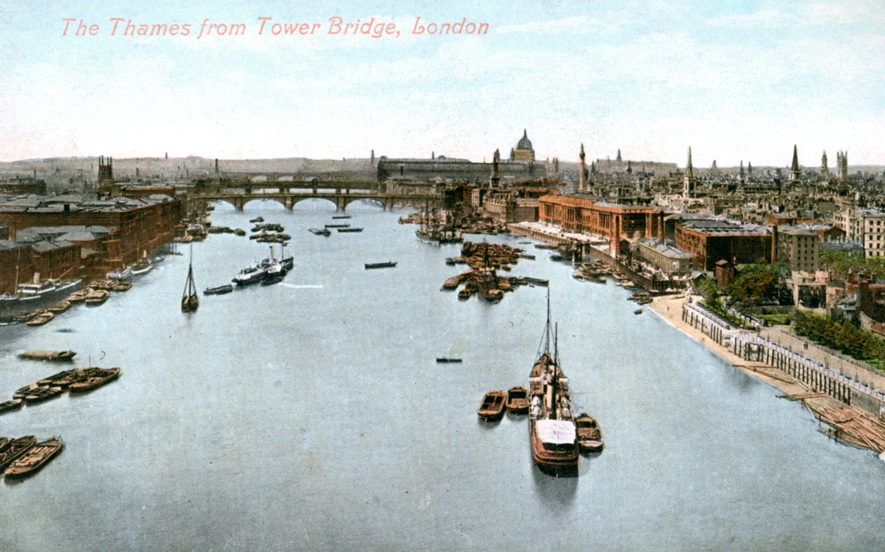 Themsen, London, tidigt 1900-tal. av Valentine and Sons Publishing Co