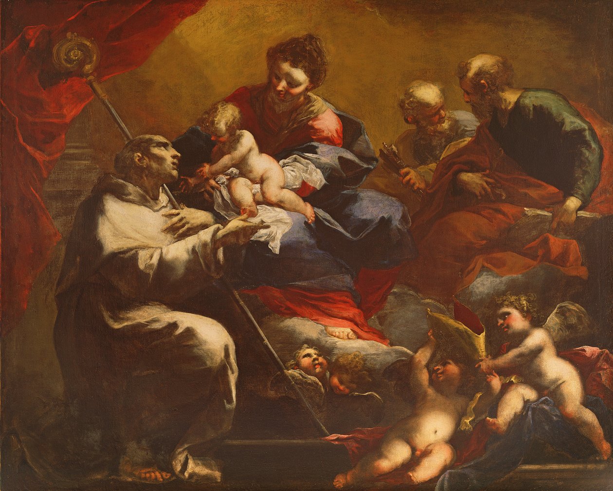 Madonna och barn med SS. Peter och Paul visas för St. Bruno av Valerio Castello