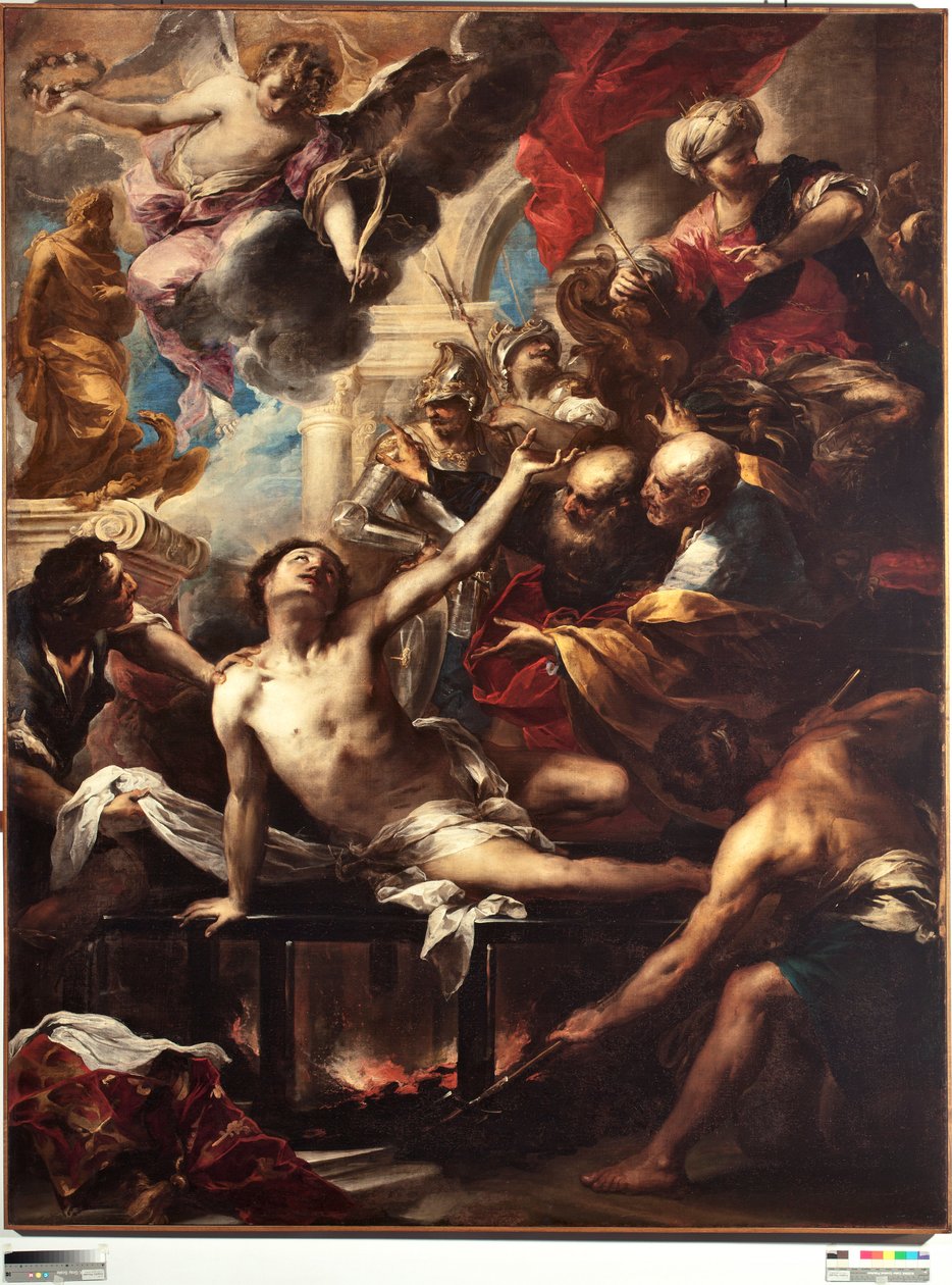 St Lawrences martyrskap på rutnätet Målning av Valerio Castello (1624-1659) Dim 236 x 182 cm Genes, Musei di Strada Nuova (tidigare Palazzo Bianco) av Valerio Castello