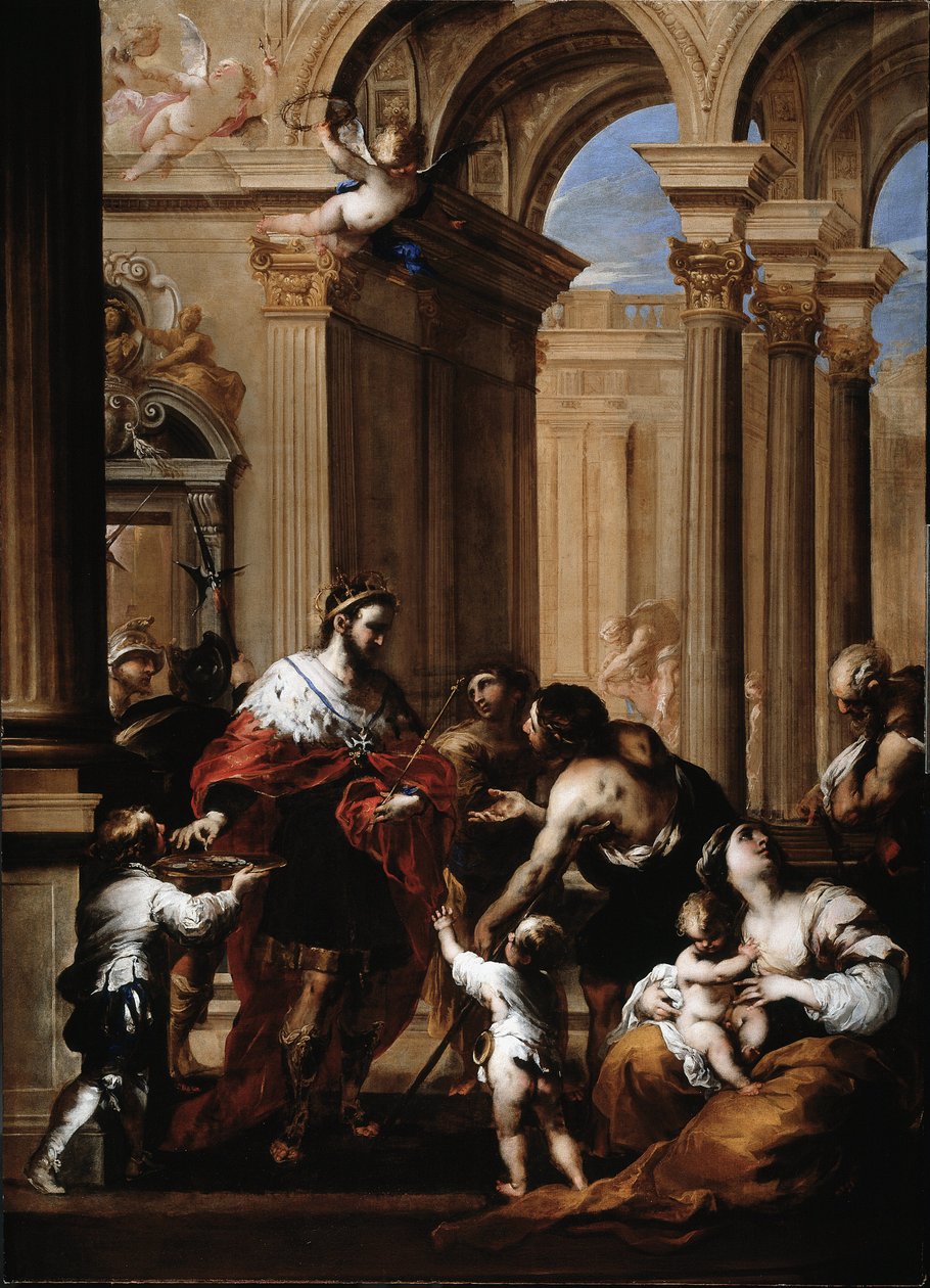 Kungen av Frankrikes välgörenhet Ludvig IX (1214-1270) (Frankrikes kung Ludvig IX ger allmosor) Målning av Valerio Castello (1624-1659) Genes, Musei di Strada Nuova (ex Palazzo Bianco) av Valerio Castello