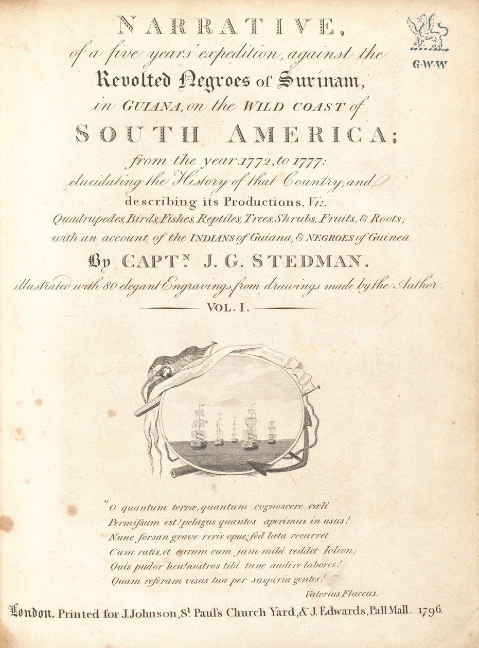 Berättelse om en femårig expedition mot de upproriska negrerna i Surinam, i Guyana, på Sydamerikas vilda kust (volym I) av Various Artists, including William Blake, after John Gabriel Stedman