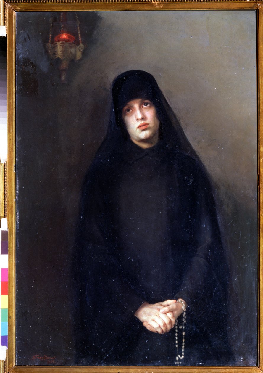 A nun (En nun). Målning av Varvara Matveyevna Baruzdina (1862-1941). Olja på duk av Varvara Baruzdina