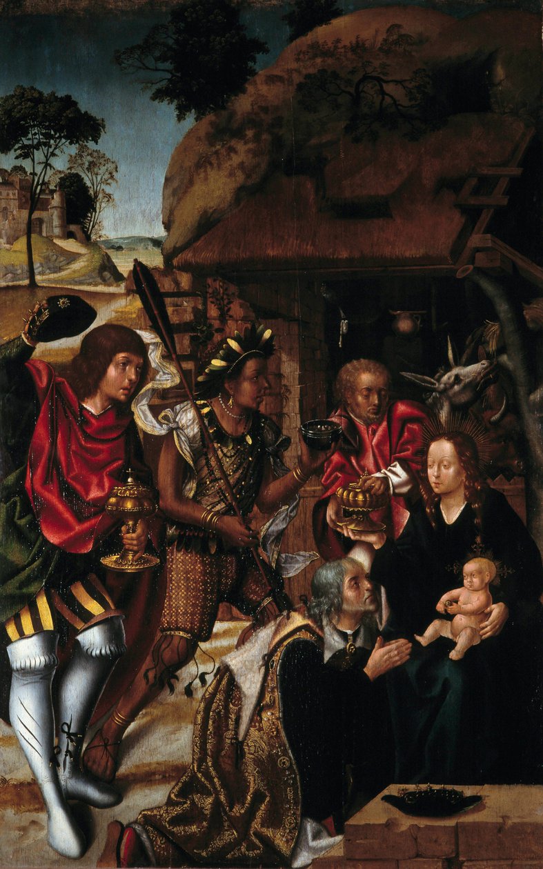 The Adoration of the Magi - Portugisisk målning av Vasco Fernandes (Grao Vasco) (v1480-v1543) av Vasco (c.1475 c.1542) Fernandes