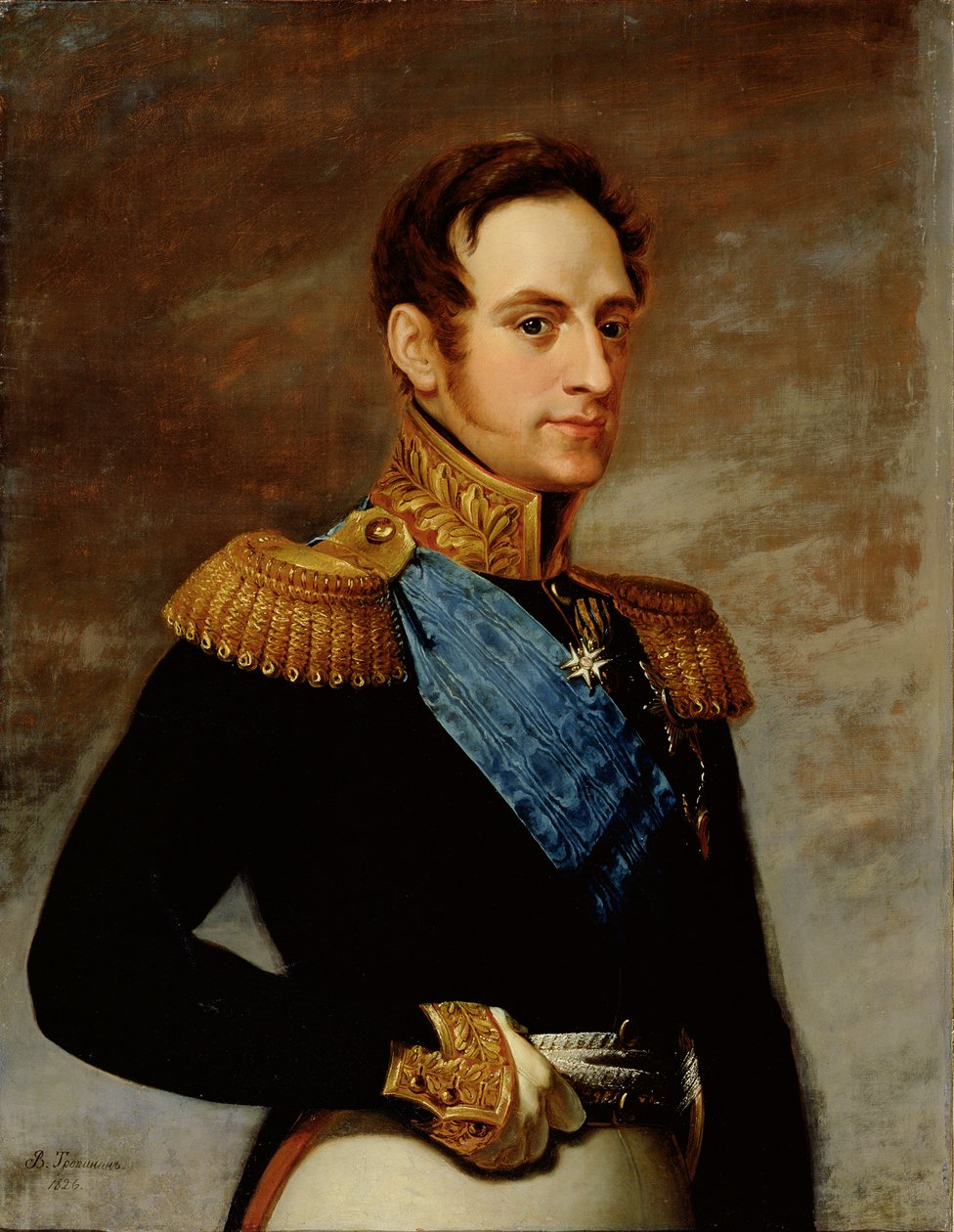 Porträtt av tsar Nicholas I (1796-1855) 1826 av Vasili Andreevich Tropinin