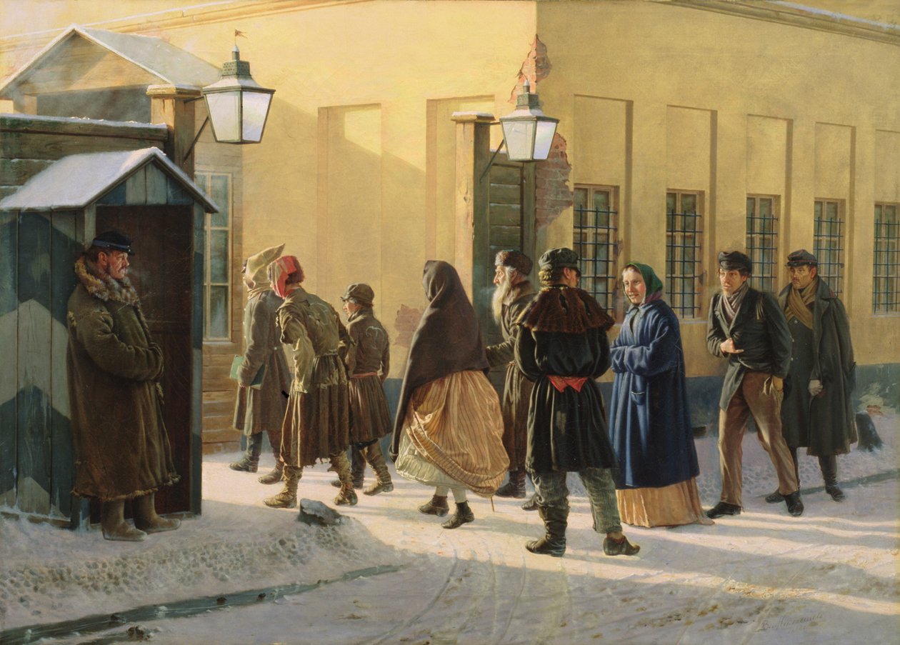 En gatubild, utanför ett fängelse, 1868 av Vasili Georgievich Malyschev