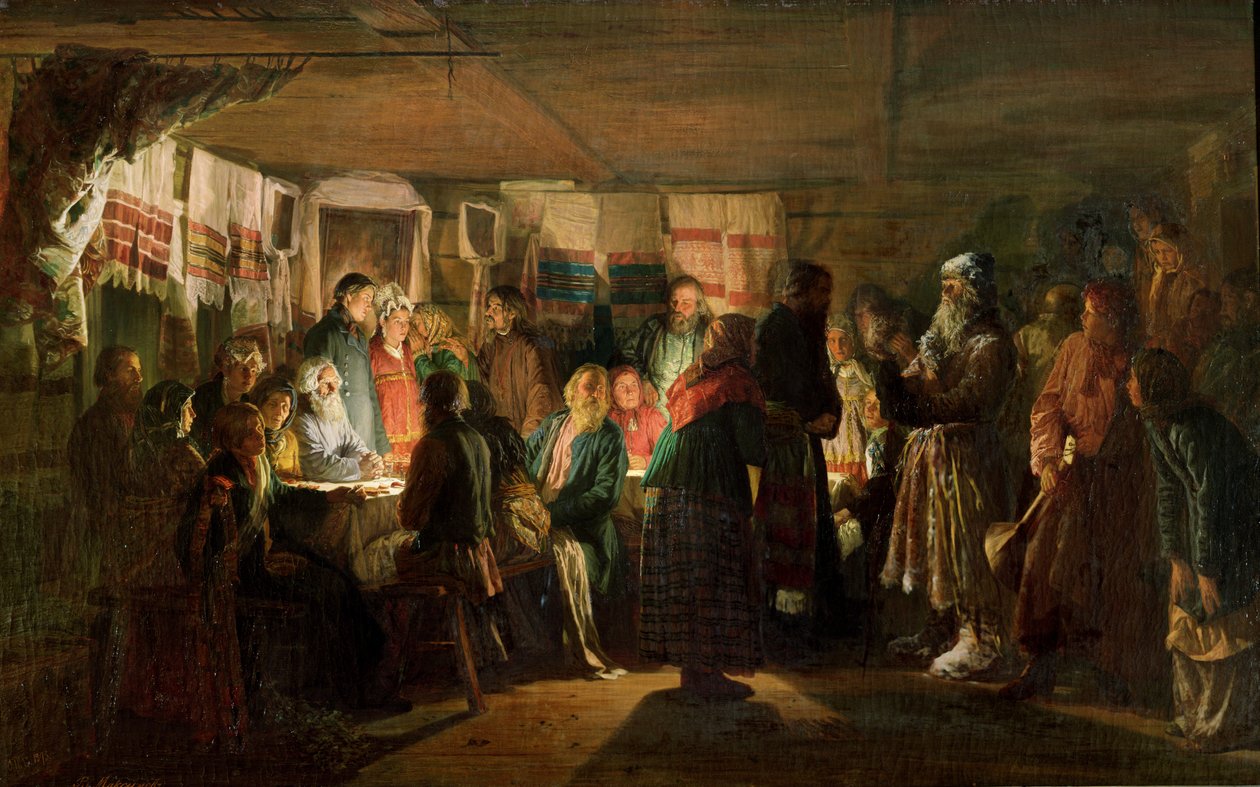 En trollkarls besök vid ett bondebröllop, 1875 av Vasili Maksimovich Maksimov