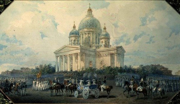 Trefaldighetskatedralen i St. Petersburg, 1850, 1850 (wc på papper) av Vasili Semenovich Sadovnikov