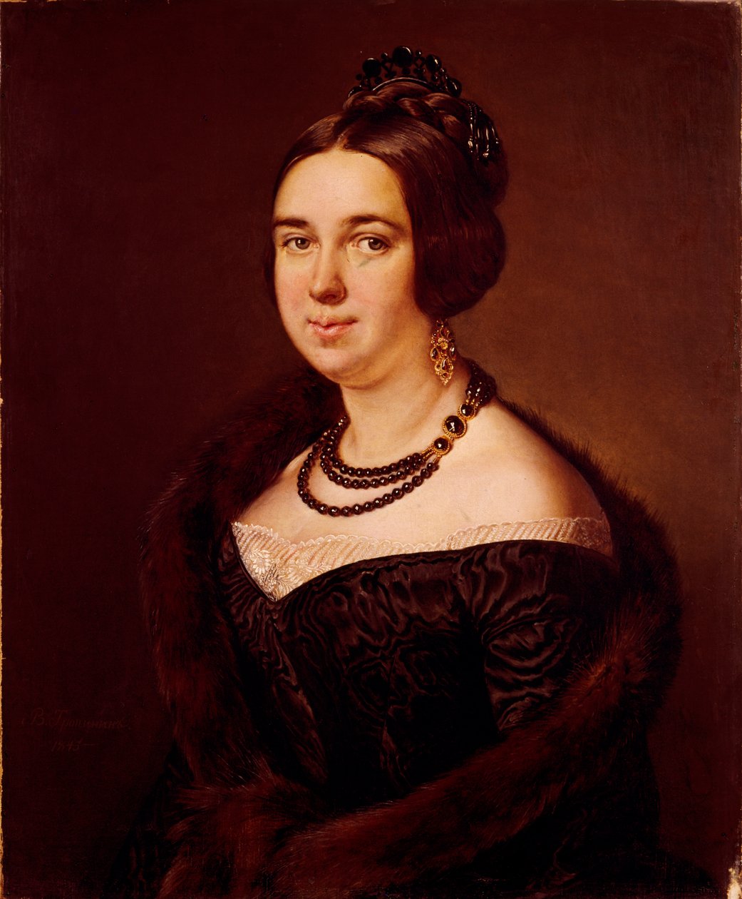 Porträtt av grevinnan Alexandra Alexeevna Obolenskaya, född Mazurina 1817-1885, 1845 av Vasili Andreevich Tropinin