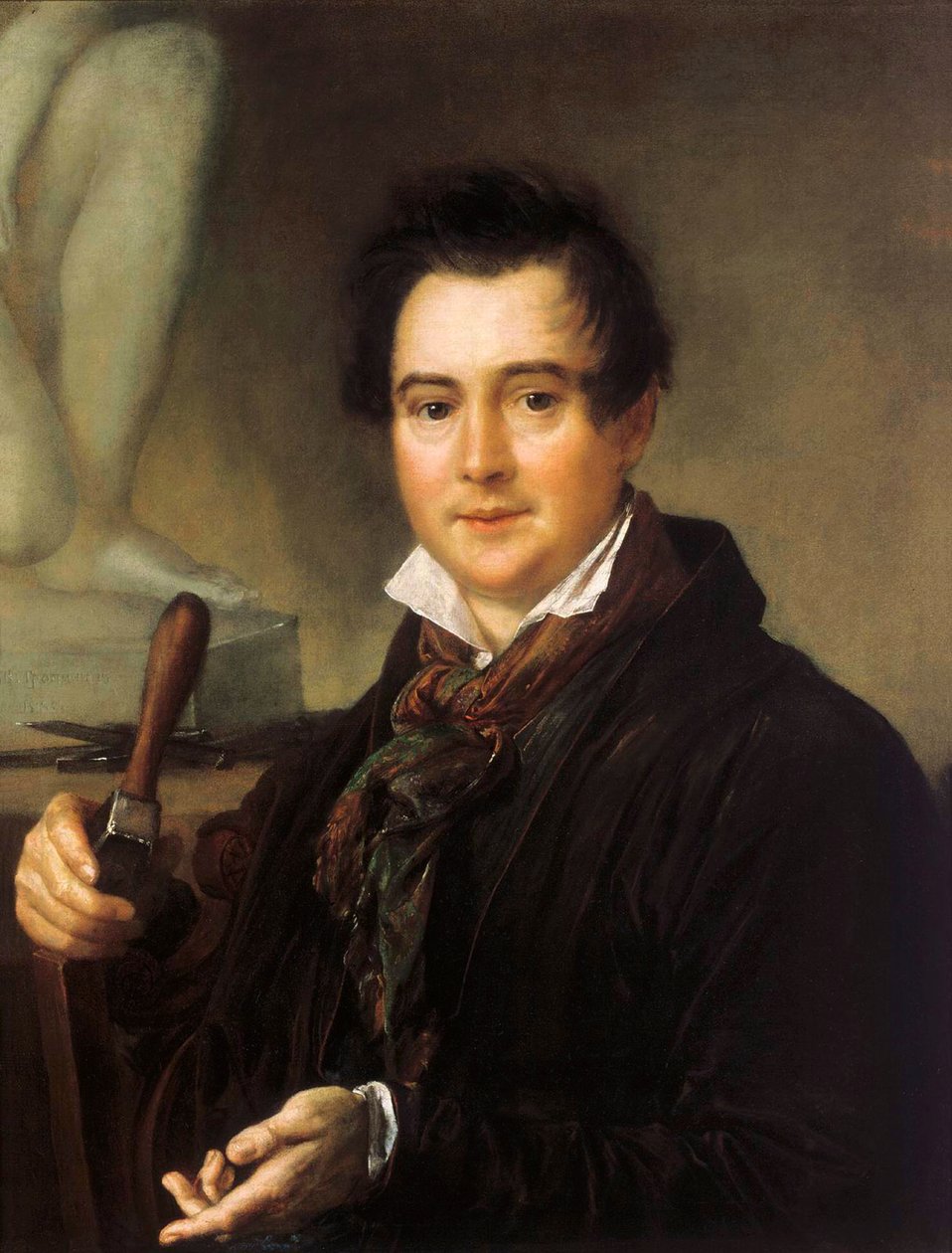 Porträtt av skulptören Ivan P. Vitali 1794-1855, 1800-talet. av Vasili Andreyevich Tropinin