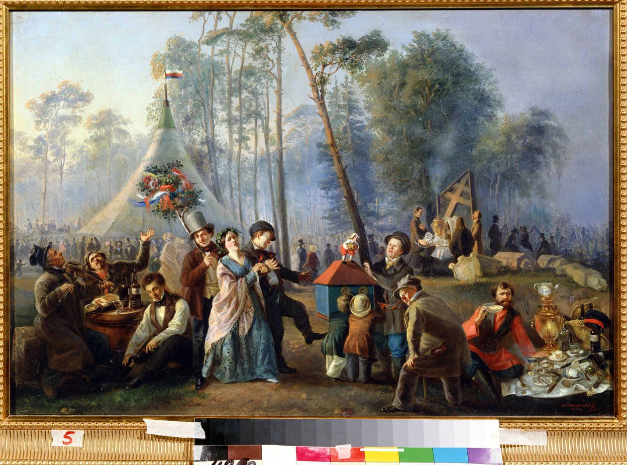 Distraktion publique a Maryina Roshcha a Moscou (Public glad att göra på Maryina Roshcha i Moskva). Peinture de Vasili Yegorovich Astrakhov (?-aprs 1867). Huile sur toile, 49 x 73 cm av Vasili Egorovich Astrakhov