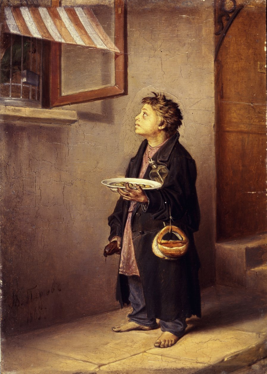 En lärling tittar på en papegoja, 1865 av Vasili Grigorevich Perov