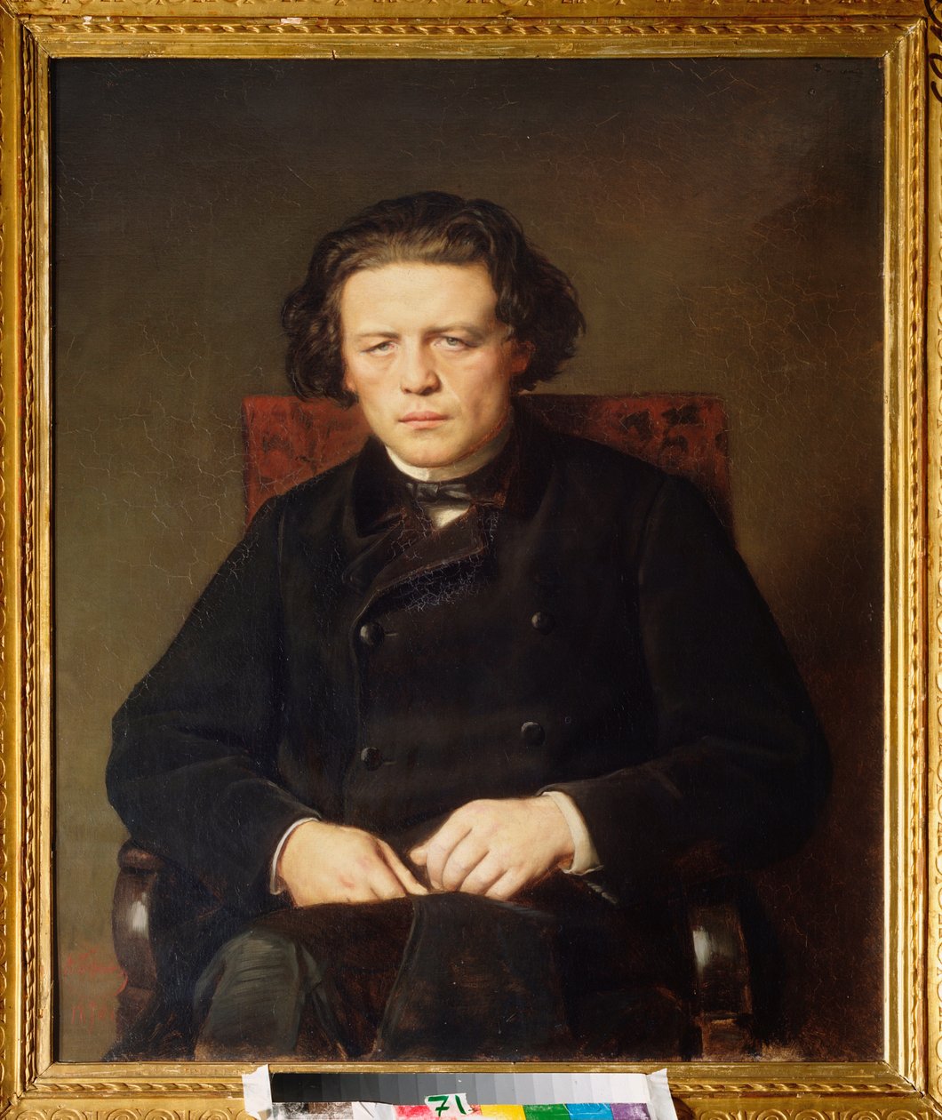 Porträtt av Anton Rubinstein (1829-1894). Målning av Vasili (Vasili) Grigoryevich Perov (1834-1882), olja på duk av Vasili Grigorevich Perov
