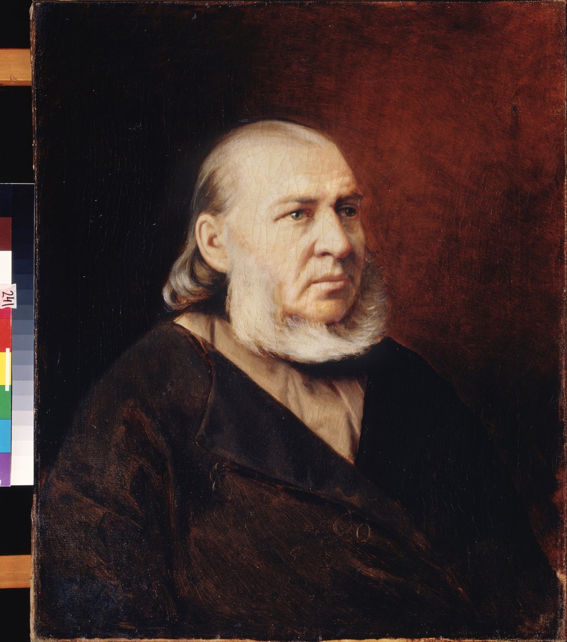 Porträtt av författaren Sergei Timofeievitj Aksakov (1791-1859). Målning av Vasili (Vasili) Grigorievich Perov (1834-1882), olja på duk. rysk konst av Vasili Grigorevich Perov