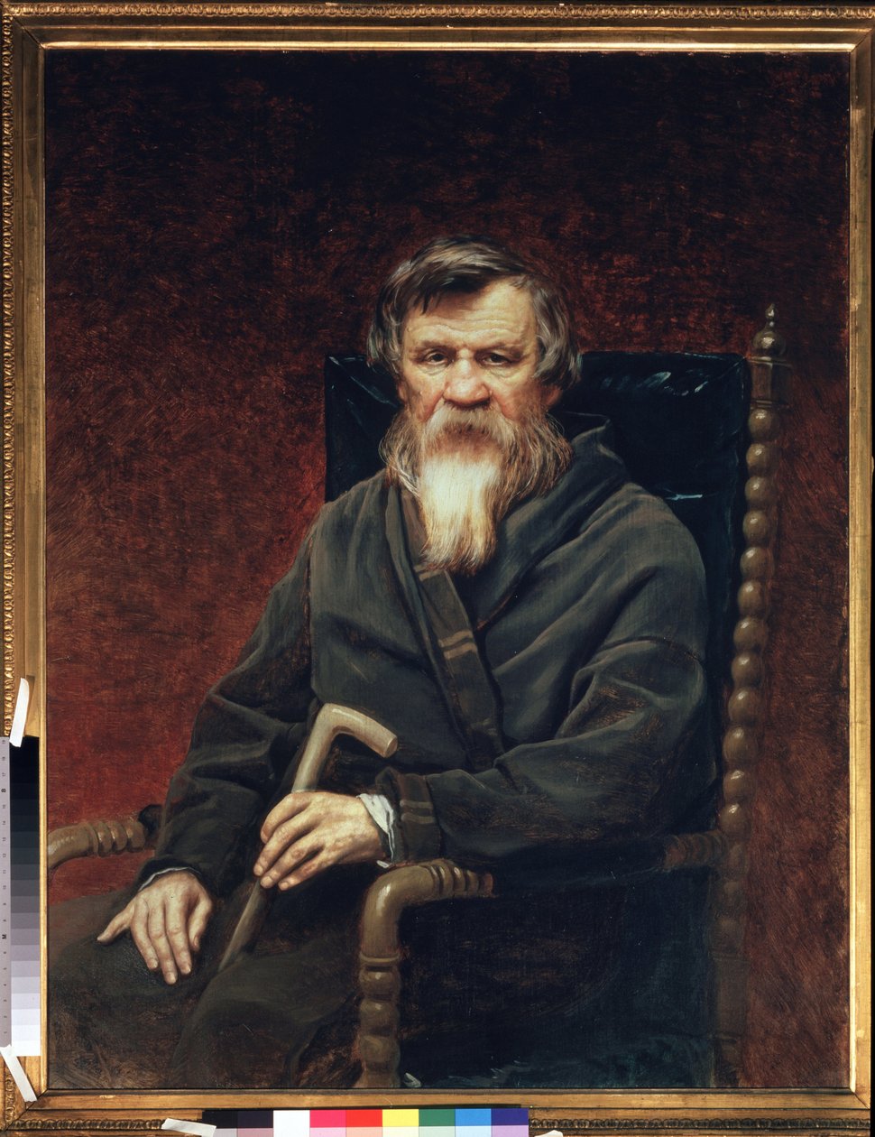 Porträtt av historikern och journalisten Mikhail (Michel) Pogodin (1800-1875). Målning av Vasili (Vasili) Grigoryevich Perov (1834-1882), olja på duk av Vasili Grigorevich Perov
