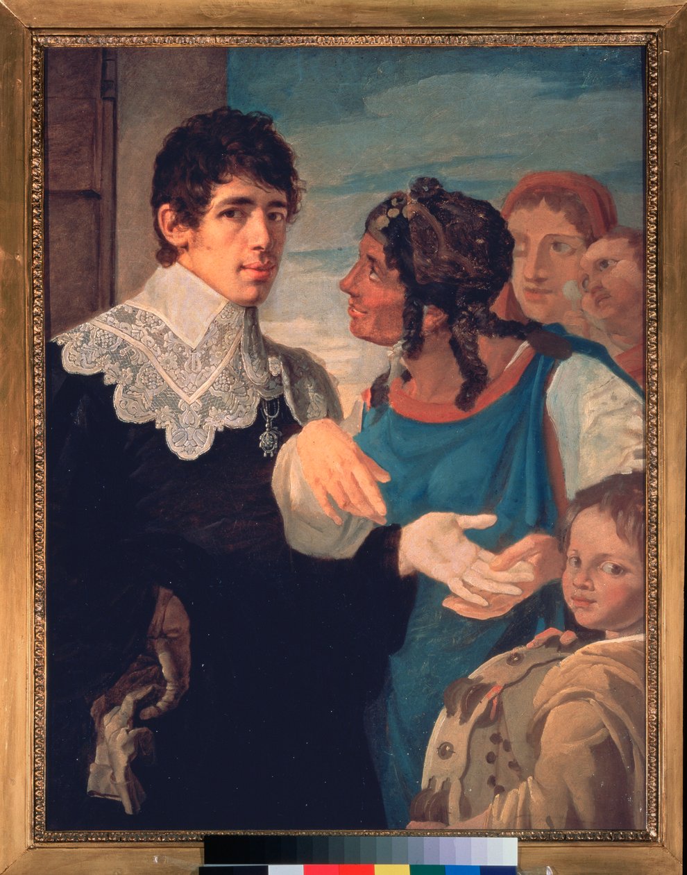 La chiromancy, Autoportrait (The chiromancy. Self portrait) - Målning av Vasili Kuzmich Shebuev (1777-1855), olja på duk av Vasili Kuzmich Shebuev