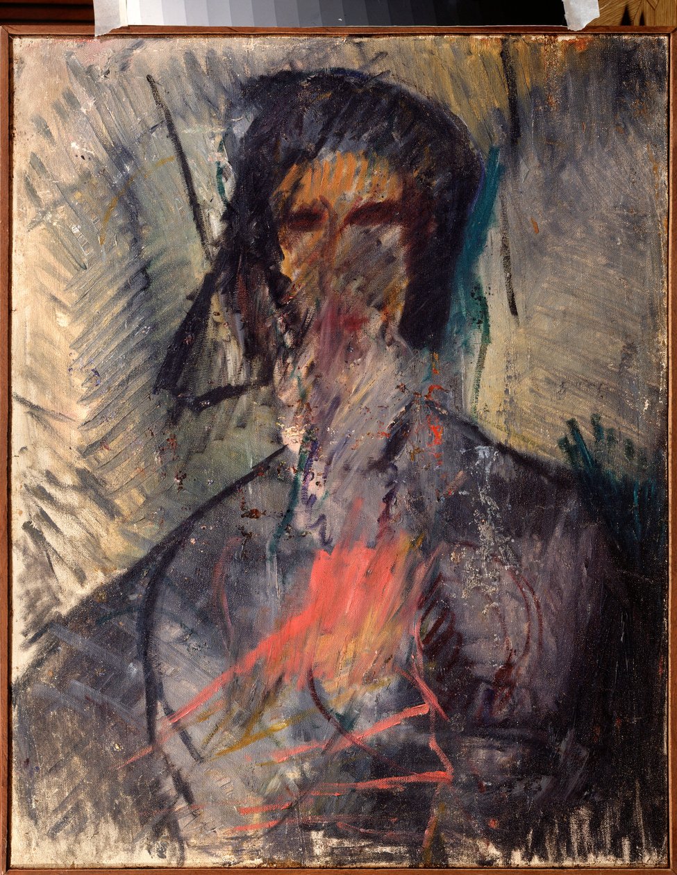 Porträtt av poeten Vladimir Mayakovski (ou Maiakovski, Mayakovsky, Majakovskij) (1893-1930) (Porträtt av poeten Vladimir Mayakovsky) - Peinture de Vasili Nikolayevich Chekrygin (1897-1922), huile sur toile av Vasili Nikolayevich Chekrygin