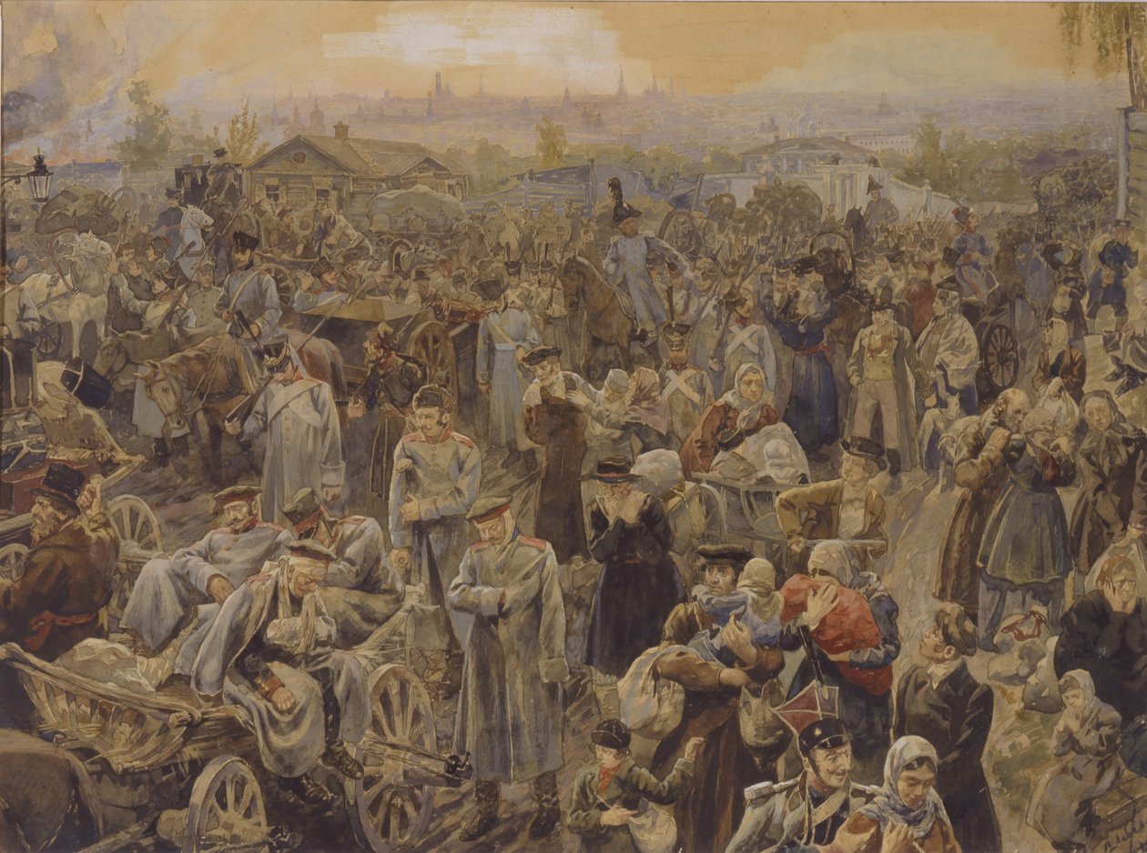Ryska truppers tillbakadragande från Moskva 1812, 1907 av Vasili Petrovich Lebedev