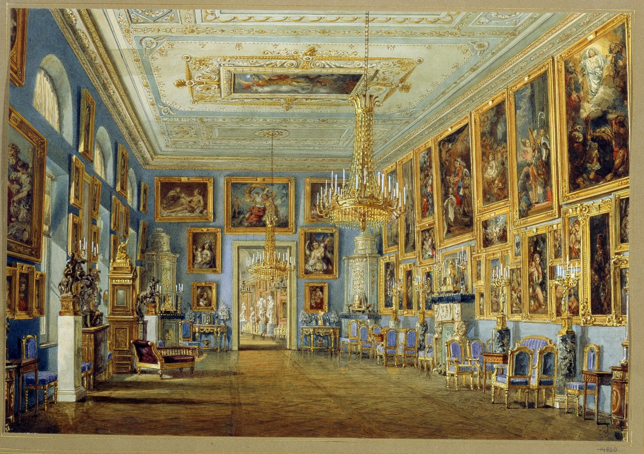 Konstgalleriet i Yusupov Palace (Moika Palace) i Sankt Petersburg. (Konstgalleriet i Yusupov-palatset i St; Petersburg). Verk av Vasily Semyonovich Sadovnikov (1800-1879), akvarell på papper. rysk konst av Vasili Semenovich Sadovnikov