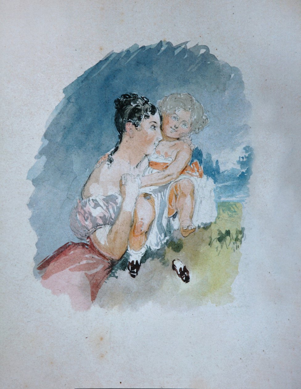 Porträtt av grevinnan Stefania zu Sayn-Wittgenstein, född Radziwill 1809-1832 med dottern Maria, 1 av Vasili Semenovich Sadovnikov