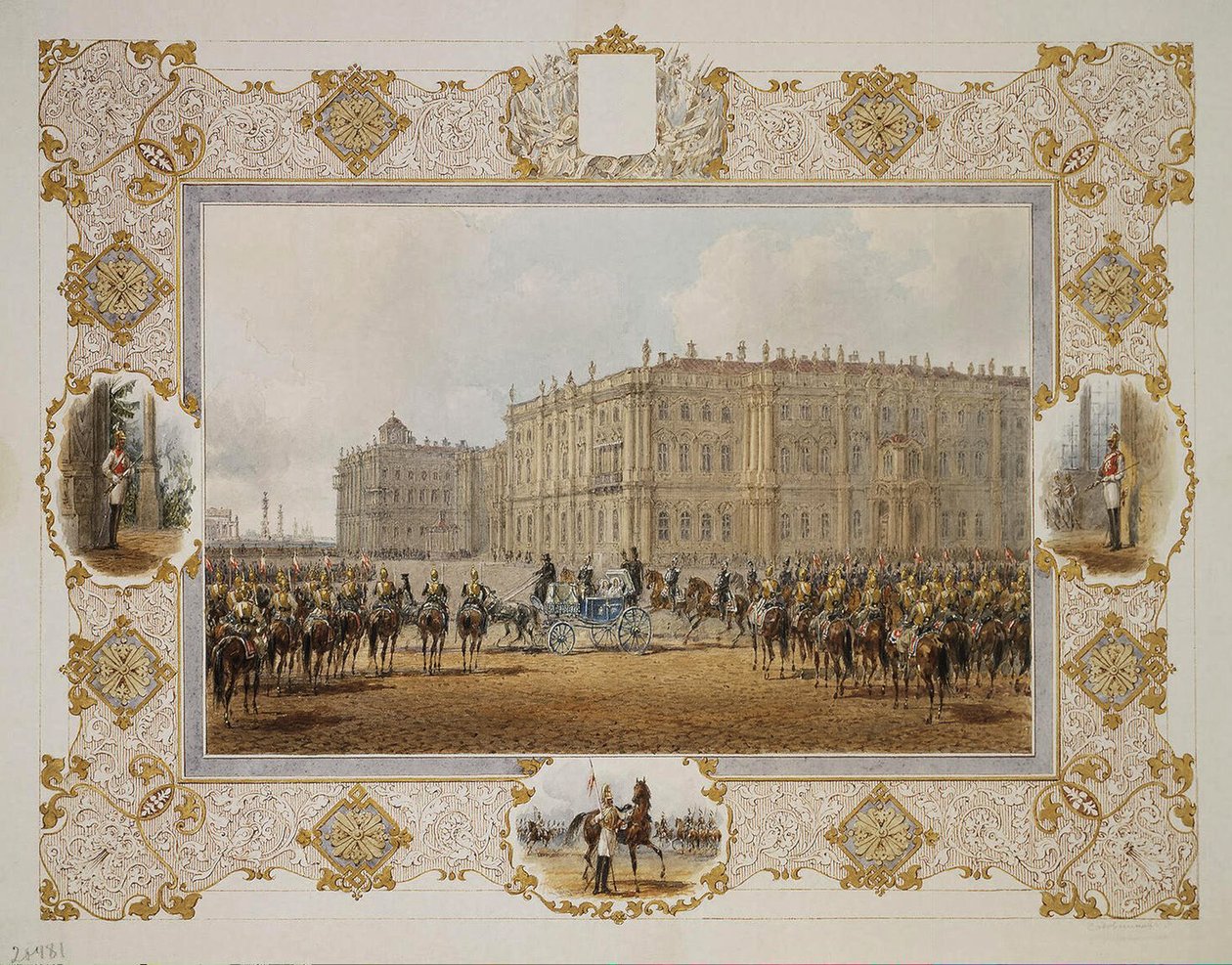 Genomgång av hästväktarregementet framför Vinterpalatset, 1850-talet av Vasili Semenovich Sadovnikov